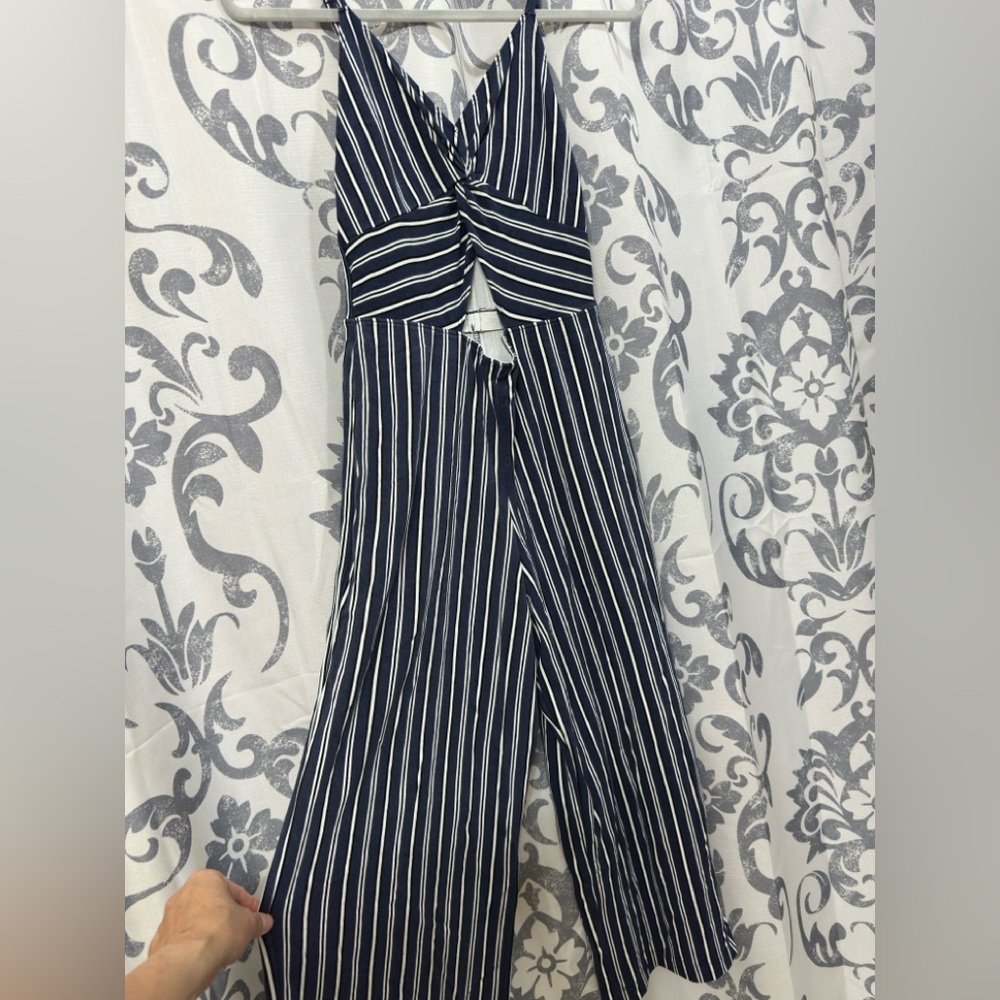 Vintage Y2K Hollister Navy‎ White Striped Trendy Jumpsuit Size M